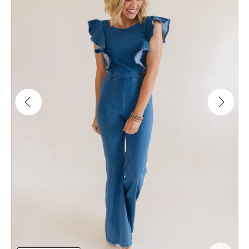 Denim open back jumpsuit